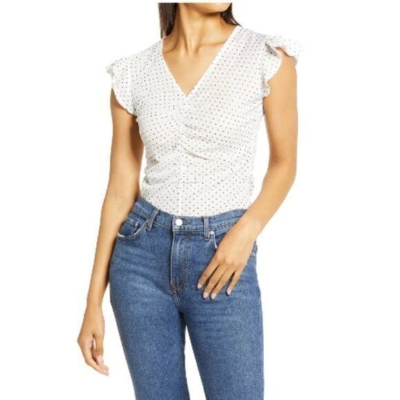 NEW Halogen Top SIze XS White Mesh Black Polka Dot $39 MSRP - Picture 1 of 7